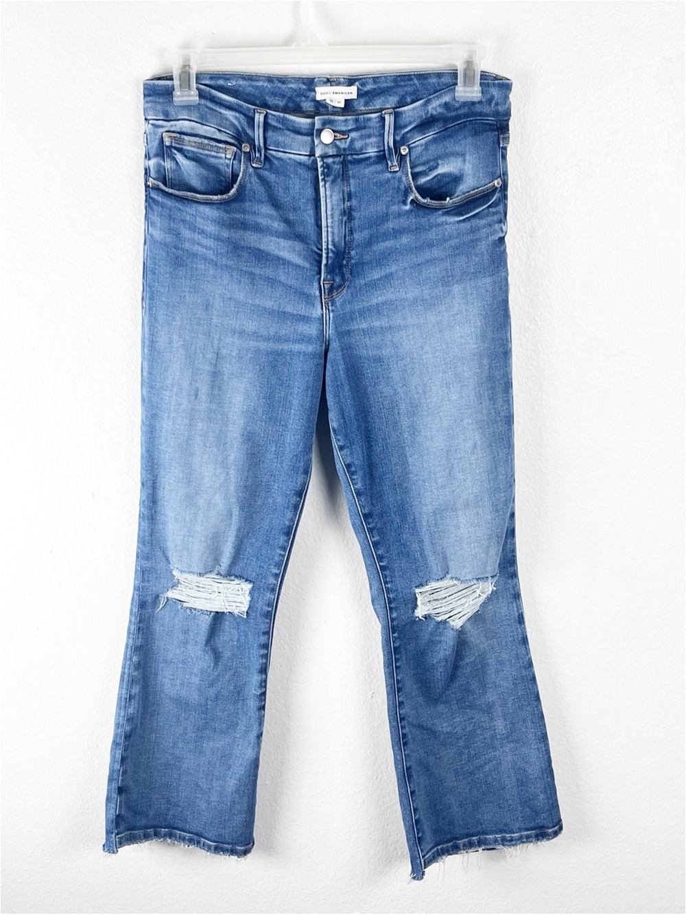 GOOD AMERICAN High Rise Distressed Good Leg Fray Hem Denim Jeans Size 31